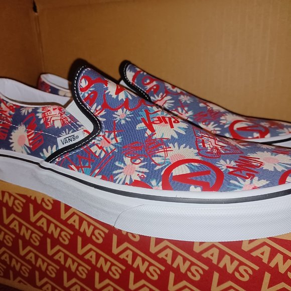 Vans Men's 10.5 Classic Slip-On Crew Floral/Red VN0A4BV31JA - Picture 7 of 12